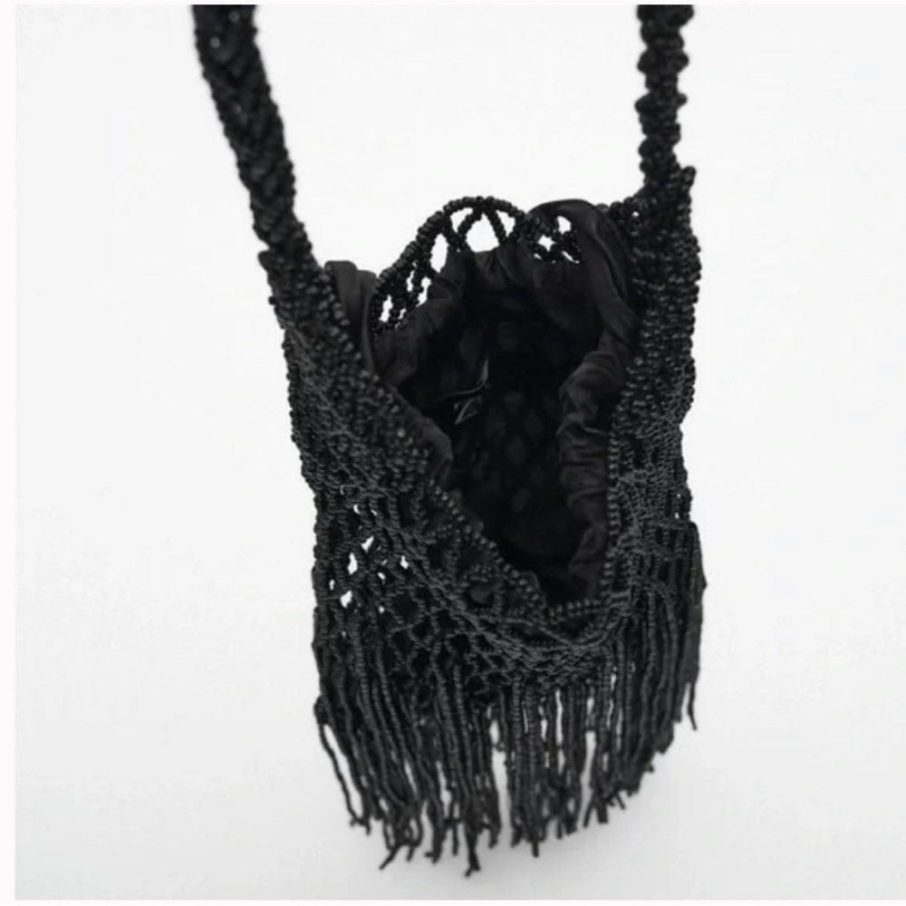 ZARA BLACK BEADED SHOULDER BAG NWT - Picture 4 of 8